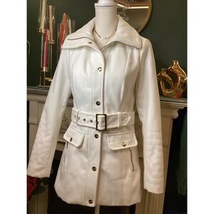 Guess Belted Trench Coat Womens Small White with Gold Hardware